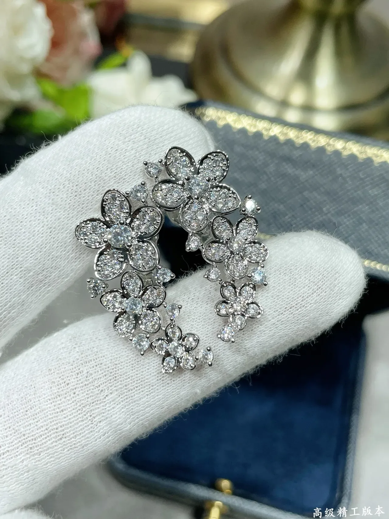 Floral Cluster Pavé-Set Stone Earrings 8