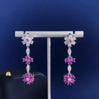Floral Multi-Tier Pink and Clear Gemstone Drop Earrings