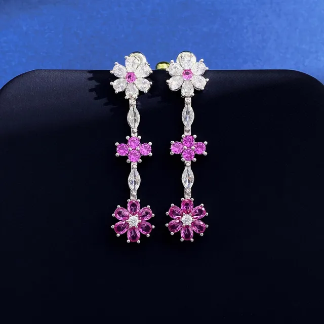 Floral Multi-Tier Pink and Clear Gemstone Drop Earrings 3