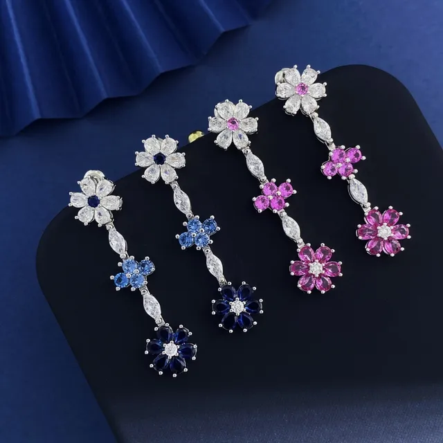 Floral Multi-Tier Pink and Clear Gemstone Drop Earrings 8
