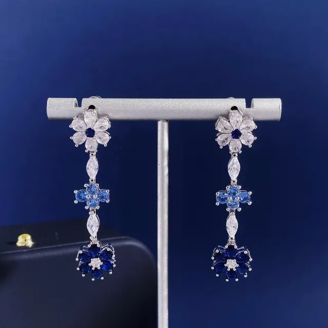 Floral Multi-Tier Pink and Clear Gemstone Drop Earrings 9