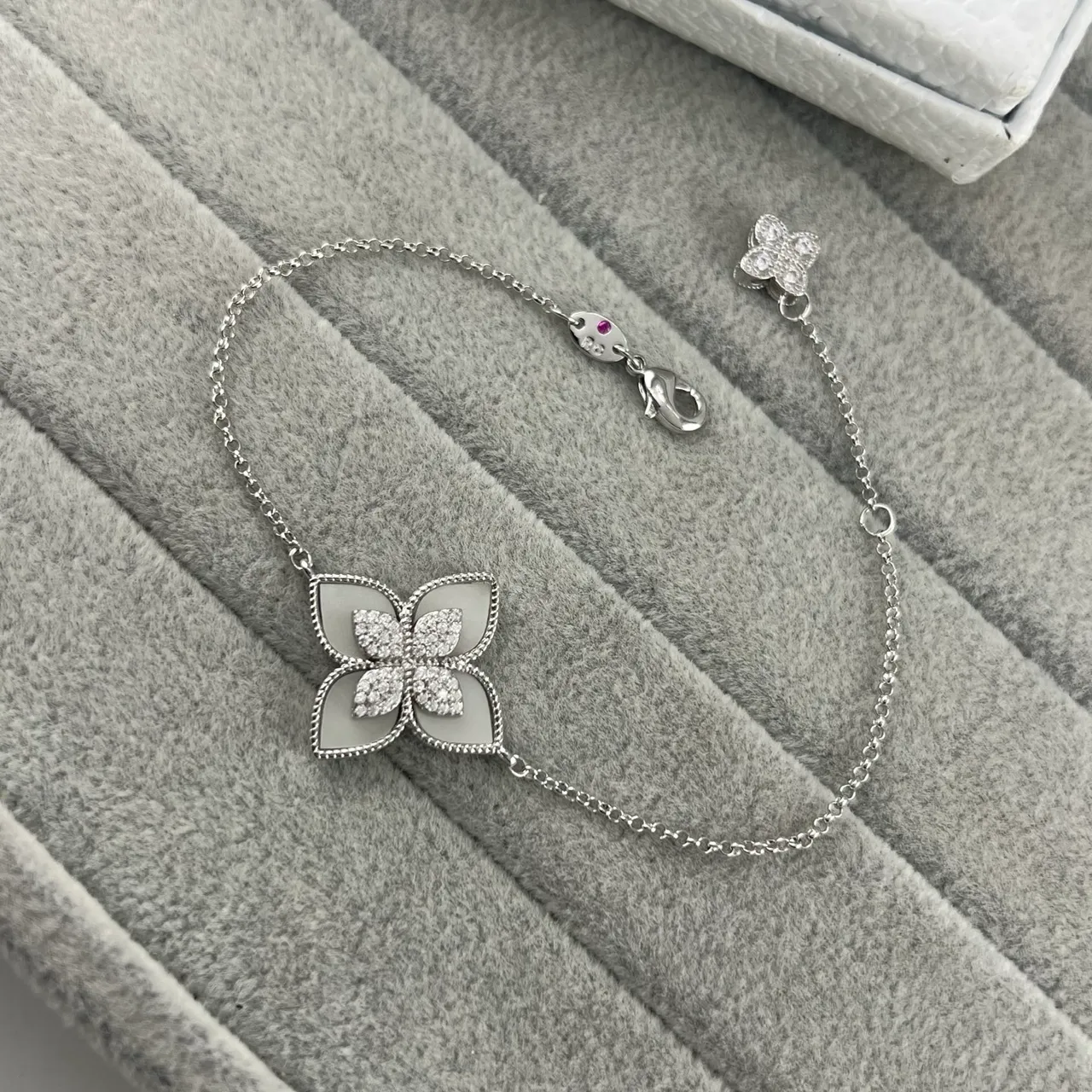 Floral Quatrefoil Enamel and Crystal Pendant Bracelets 2
