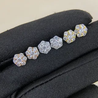 Flower-Shaped Cluster Stone Prong-Set Two-Tone Stud Earrings