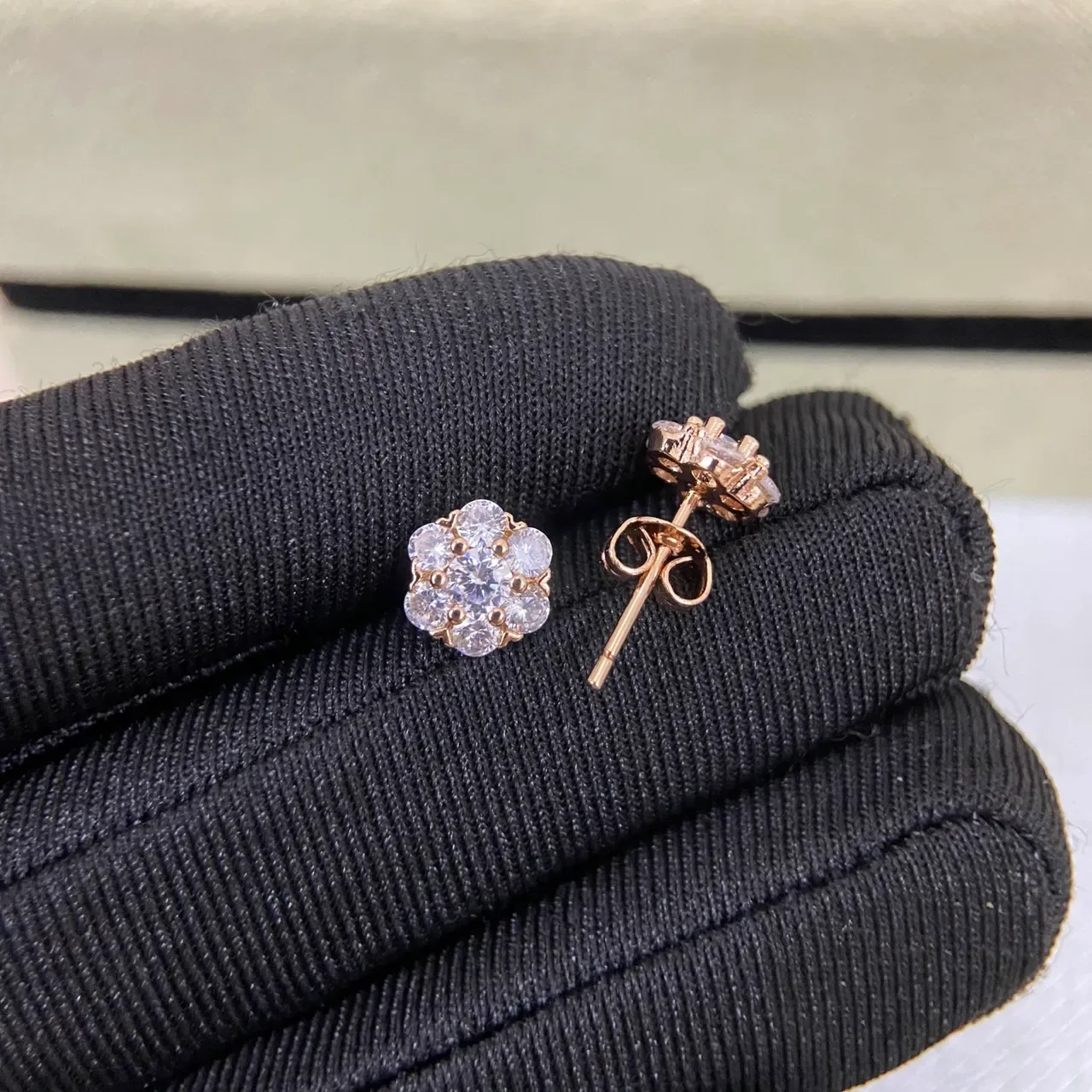 Flower-Shaped Cluster Stone Prong-Set Two-Tone Stud Earrings 4