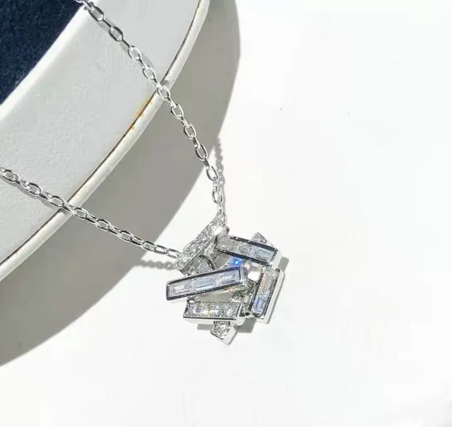 Geometric Diamond-Set Abstract Pendant Necklace 2