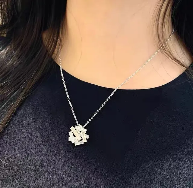 Geometric Diamond-Set Abstract Pendant Necklace 5
