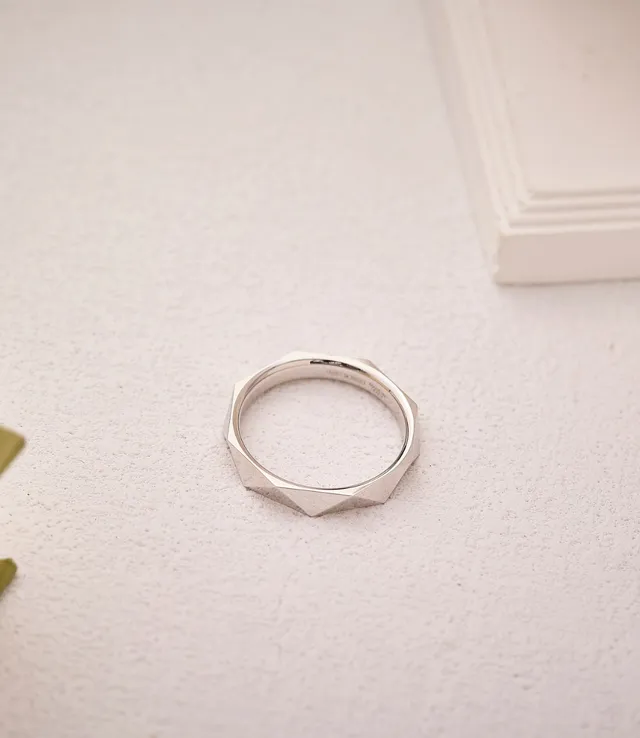 Geometric Faceted Polished Silver Ring 5