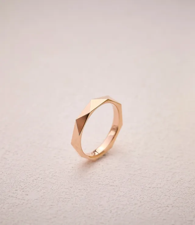 Geometric Faceted Polished Silver Ring 8