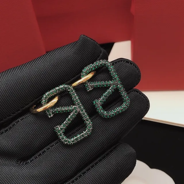 Geometric Pavé Green and Gold Hoop Earrings 6