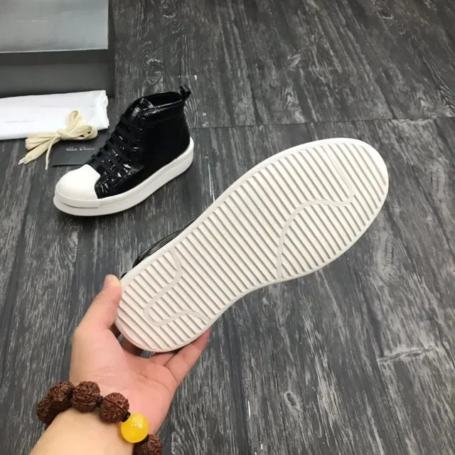 Glossy Black and White High-Top Platform Sneakers 2