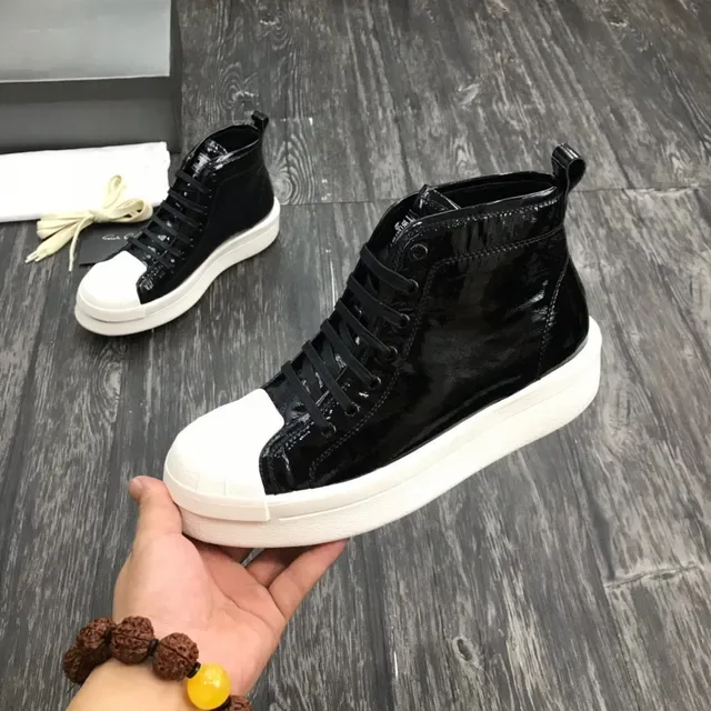 Glossy Black and White High-Top Platform Sneakers 4