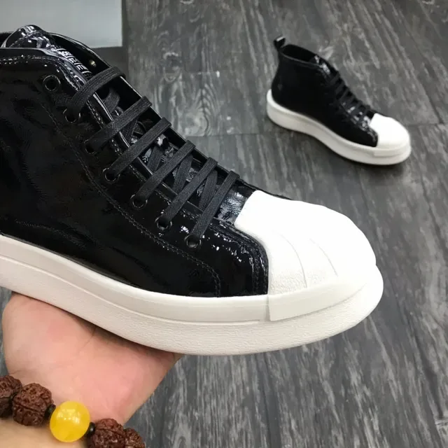 Glossy Black and White High-Top Platform Sneakers 6