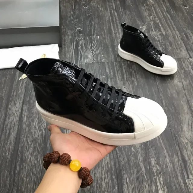 Glossy Black and White High-Top Platform Sneakers 7