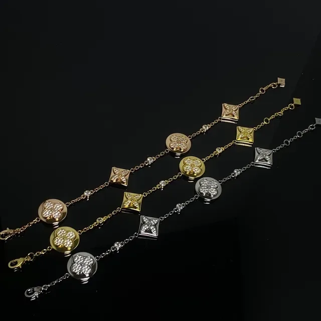 Gold and Silver Crystal Four-Leaf Charm Chain Bracelets 2
