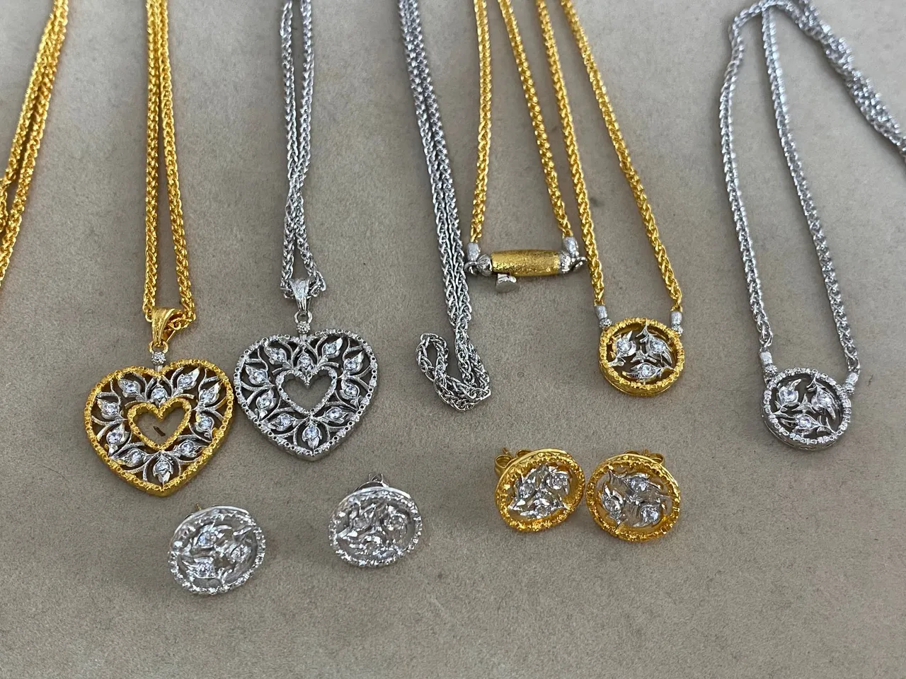 Gold and Silver Heart Filigree Pendant Necklaces 7