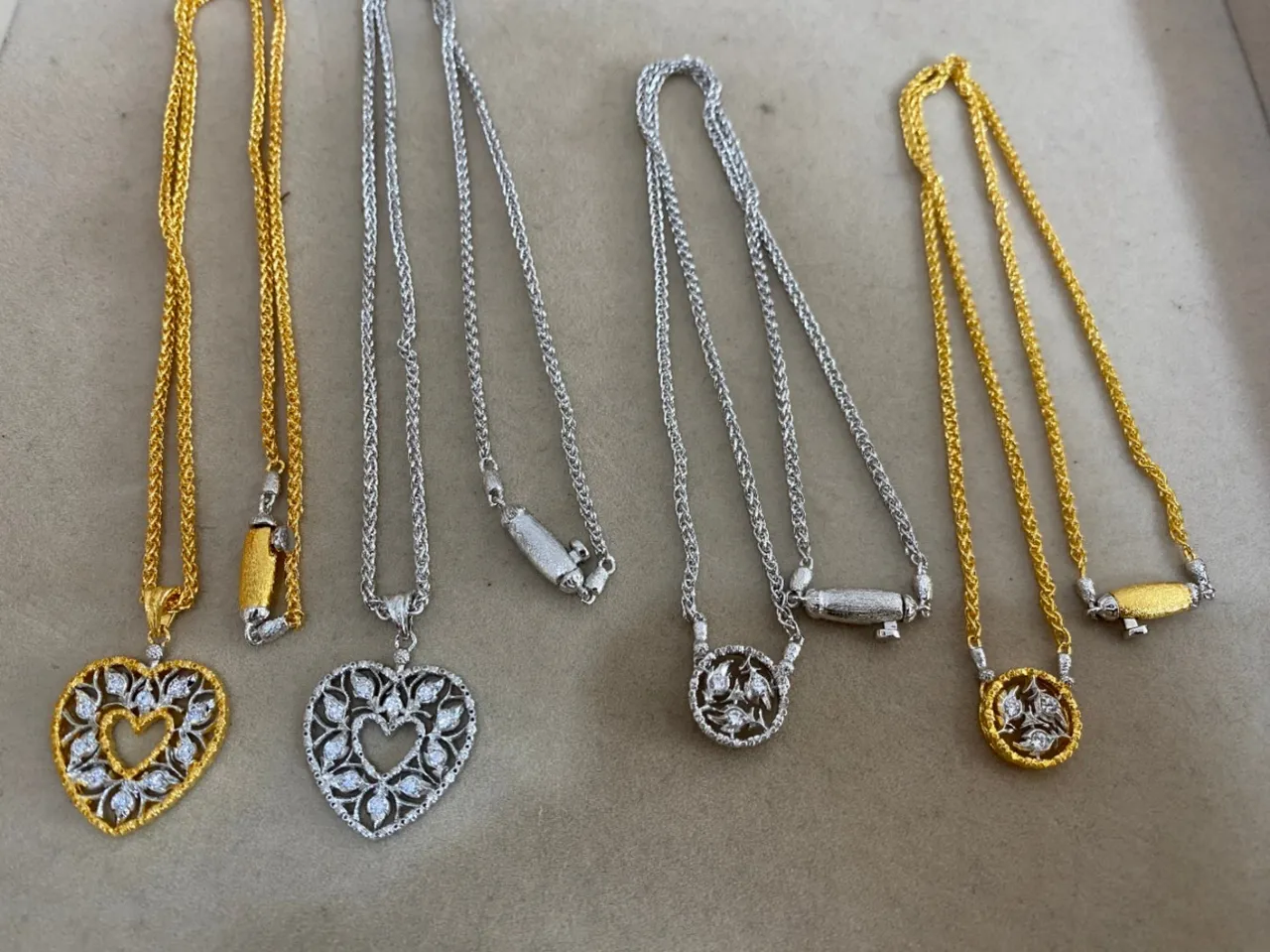 Gold and Silver Heart Filigree Pendant Necklaces 8