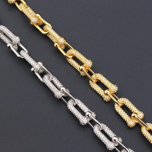 Gold and Silver Pavé-Set Chunky Link Bracelets 6