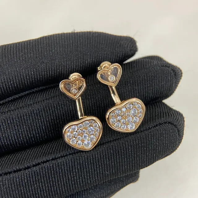 Gold and Silver Tone Double Heart Pavé Crystal Stud Earrings 2