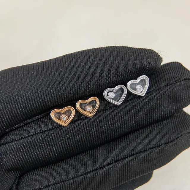 Gold and Silver Tone Double Heart Pavé Crystal Stud Earrings 3