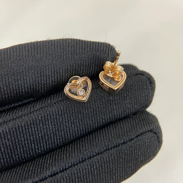 Gold and Silver Tone Double Heart Pavé Crystal Stud Earrings 4