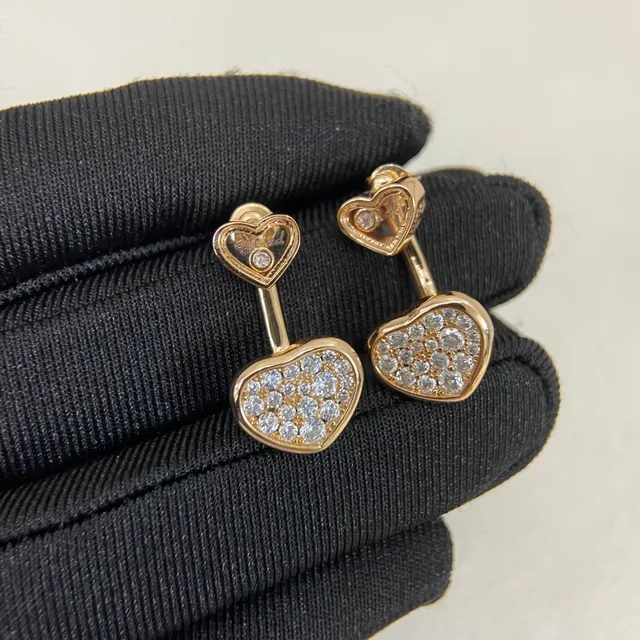 Gold and Silver Tone Double Heart Pavé Crystal Stud Earrings 6