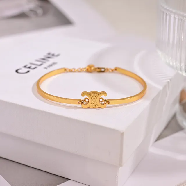Gold and Silver Tone Monogram Motif Bangle Bracelets 2