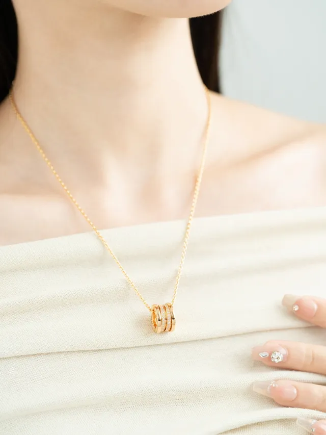 Gold and Silver Tone Multi-Ring Pavé Pendant Necklaces 2