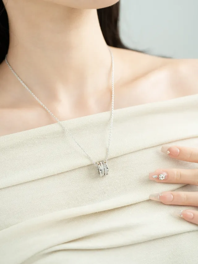 Gold and Silver Tone Multi-Ring Pavé Pendant Necklaces 5