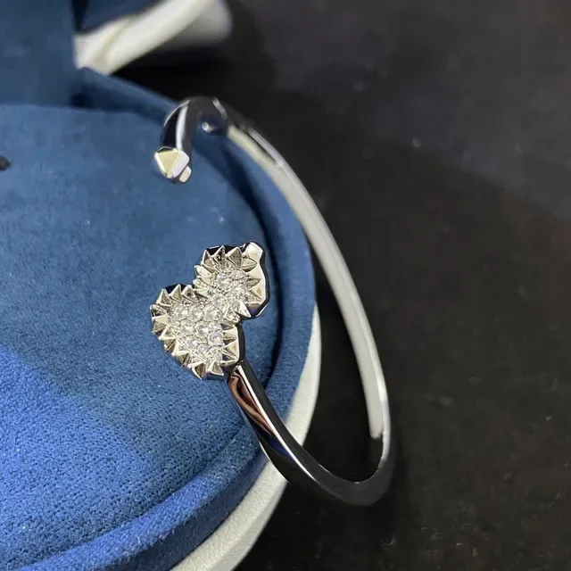 Gold and Silver Tone Pavé Heart Motif Open Bangle Bracelets 3