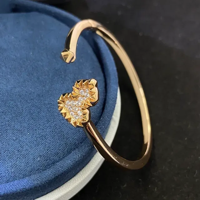 Gold and Silver Tone Pavé Heart Motif Open Bangle Bracelets 4