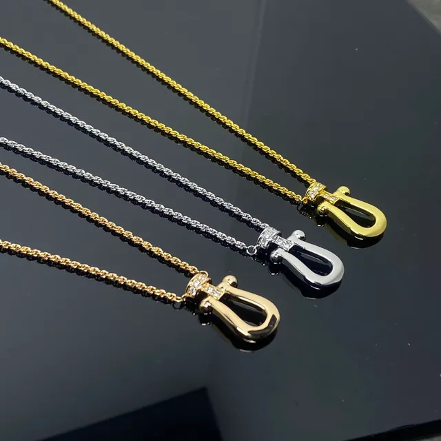 Gold and Silver Tone Pavé Shackle Pendant Necklaces 2