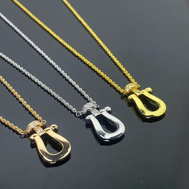 Gold and Silver Tone Pavé Shackle Pendant Necklaces 3