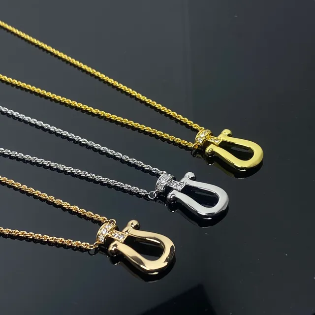 Gold and Silver Tone Pavé Shackle Pendant Necklaces 4