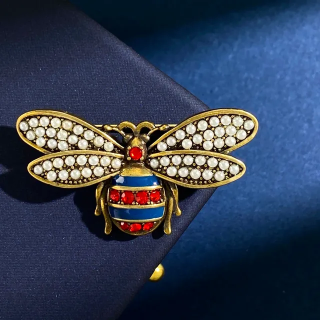 Gold Blue Bee-Shaped Enamel-Bodied Brooch 3