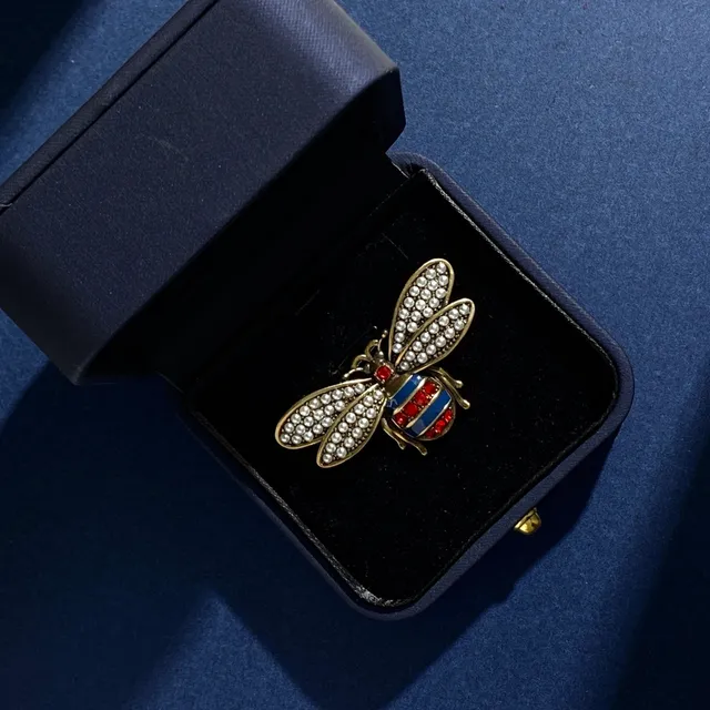Gold Blue Bee-Shaped Enamel-Bodied Brooch 5