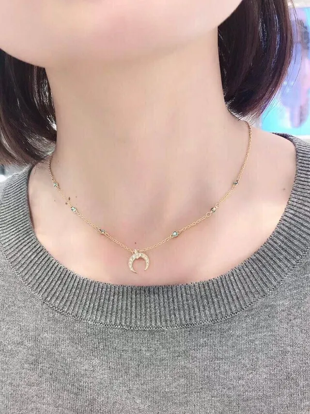Gold Blue Chain Crescent Moon Pendant Bracelet 5