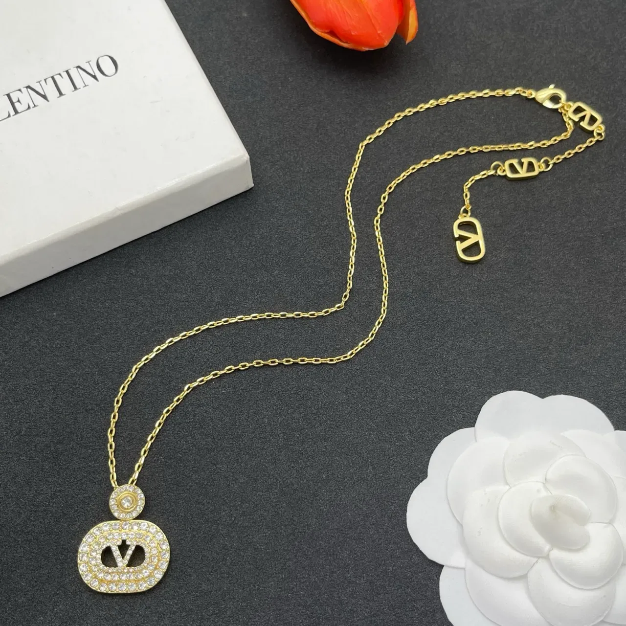 Gold Green Chain Pavé-Set Stones Necklace 7