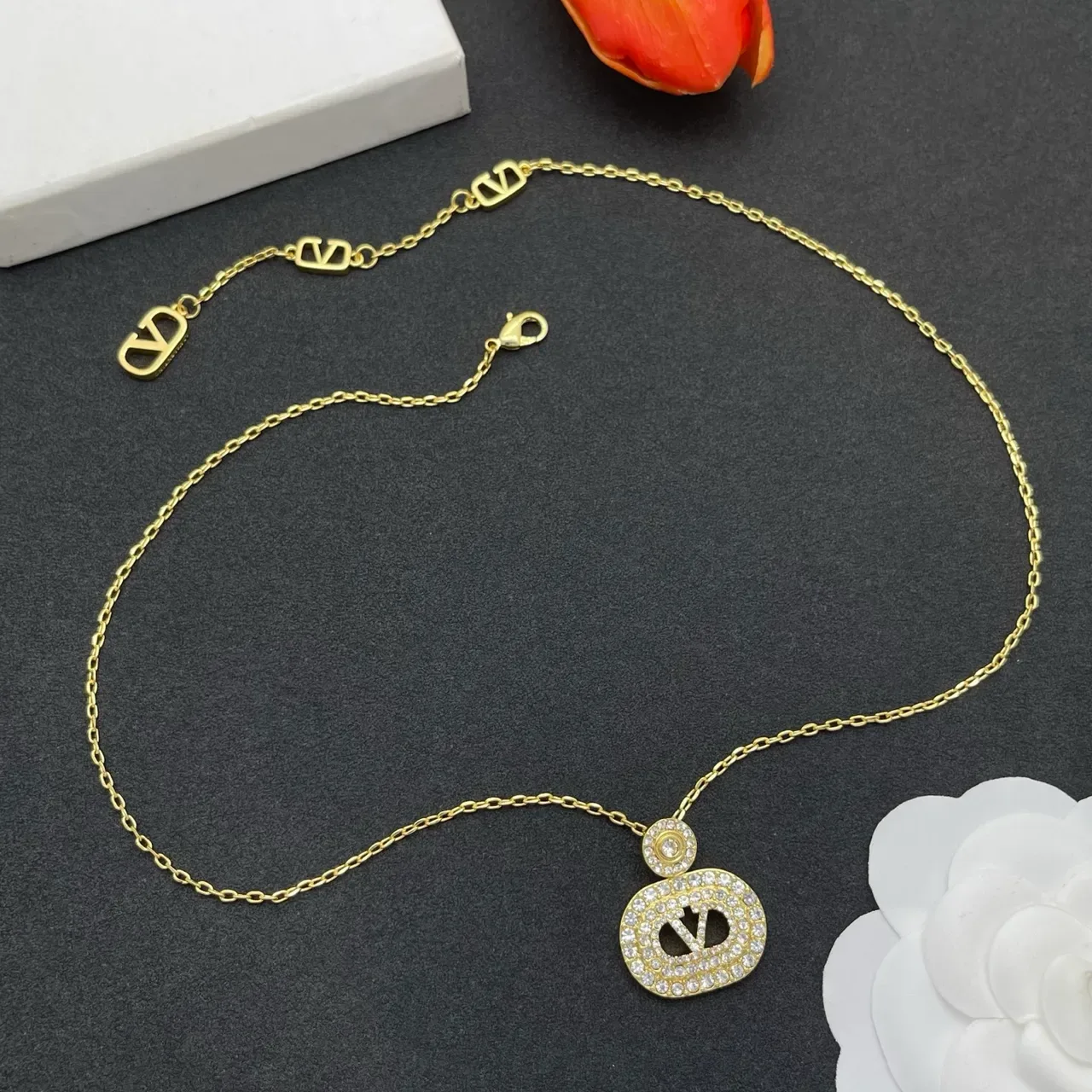Gold Green Chain Pavé-Set Stones Necklace 8