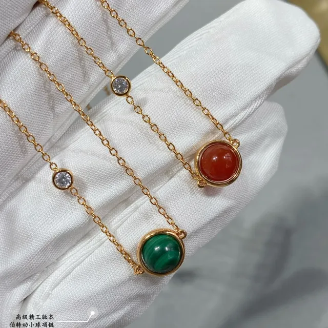 Gold Green Chain Round Cabochon Pendant Necklace 7