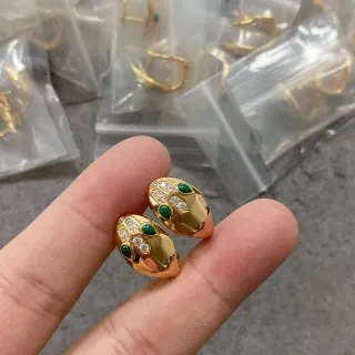 Gold Green Huggie Cabochon Accents Earrings