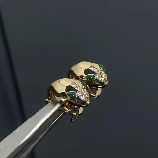 Gold Green Snake-Head Motif Earrings