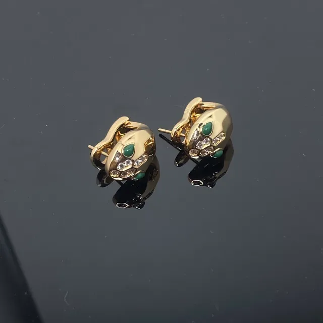 Gold Green Snake-Head Motif Earrings 4