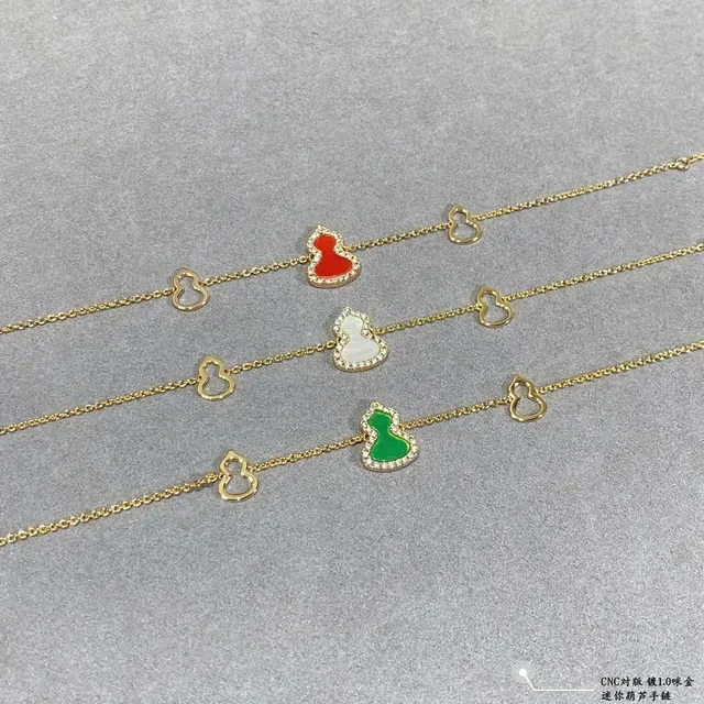 Gold Multicolor Chain Gourd-Shaped Enamel Pendant Bracelet 1