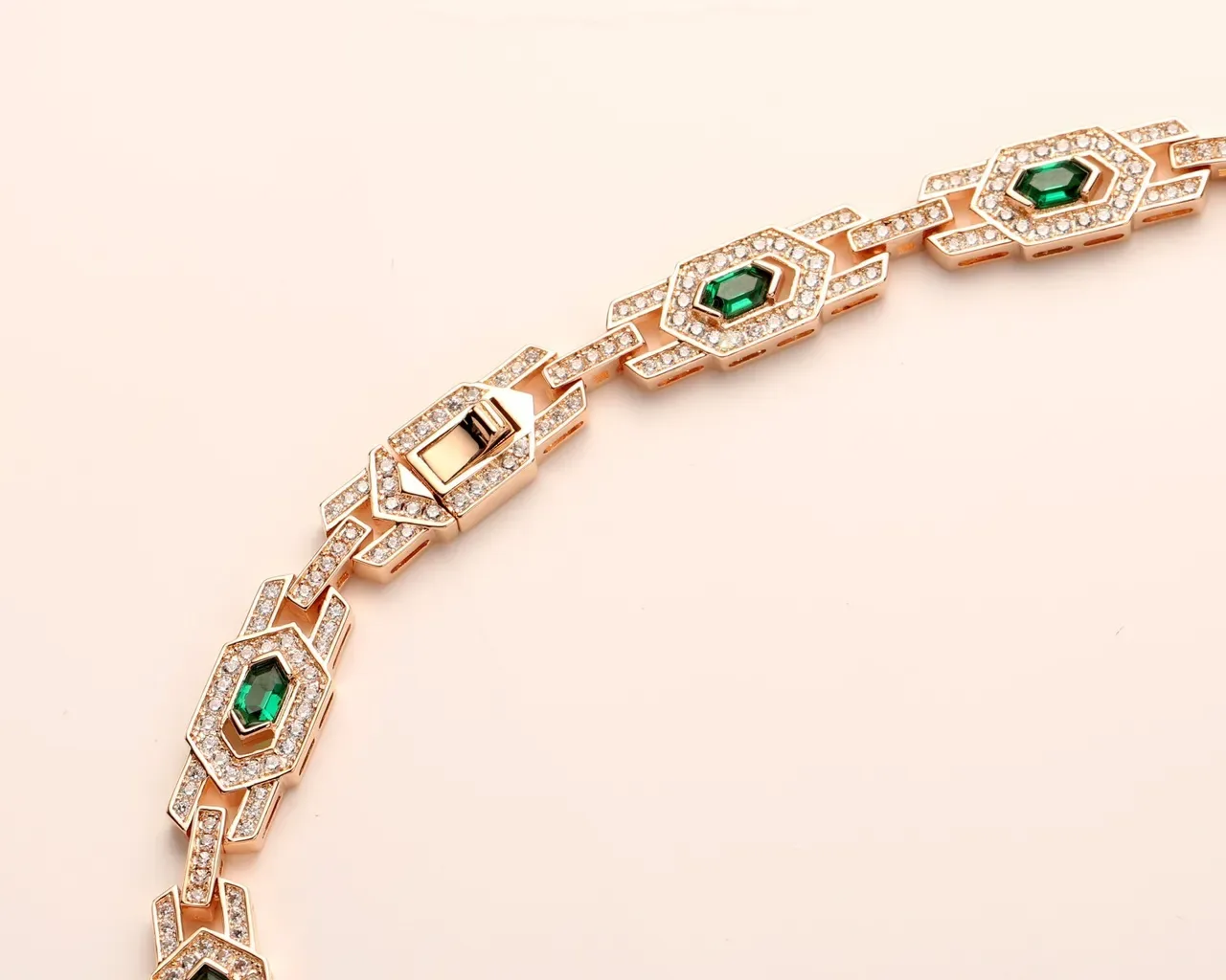 Gold Multicolor Geometric Link Design Pavé-Set White Stones Necklace 5