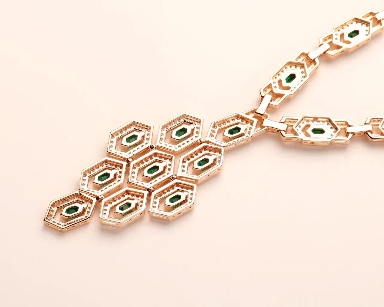 Gold Multicolor Geometric Link Design Pavé-Set White Stones Necklace 6