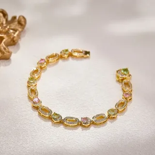 Pulsera de Oro con Links Multicolor Pavé-Set de Cristales Claros