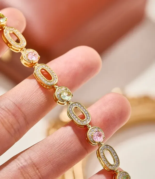Gold Multicolor Link Pavé-Set Clear Crystals Bracelet 3