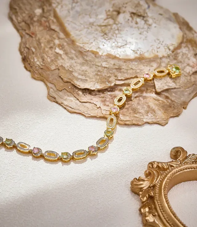 Gold Multicolor Link Pavé-Set Clear Crystals Bracelet 4