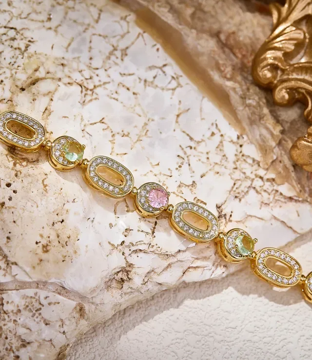Gold Multicolor Link Pavé-Set Clear Crystals Bracelet 6