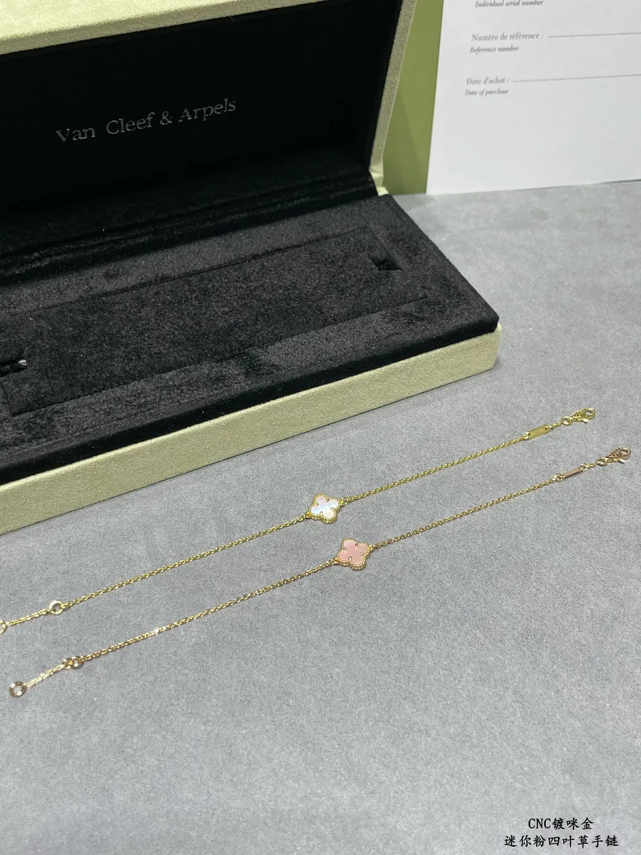 Gold Pink Chain Four-Leaf Clover Pendant Bracelet 5